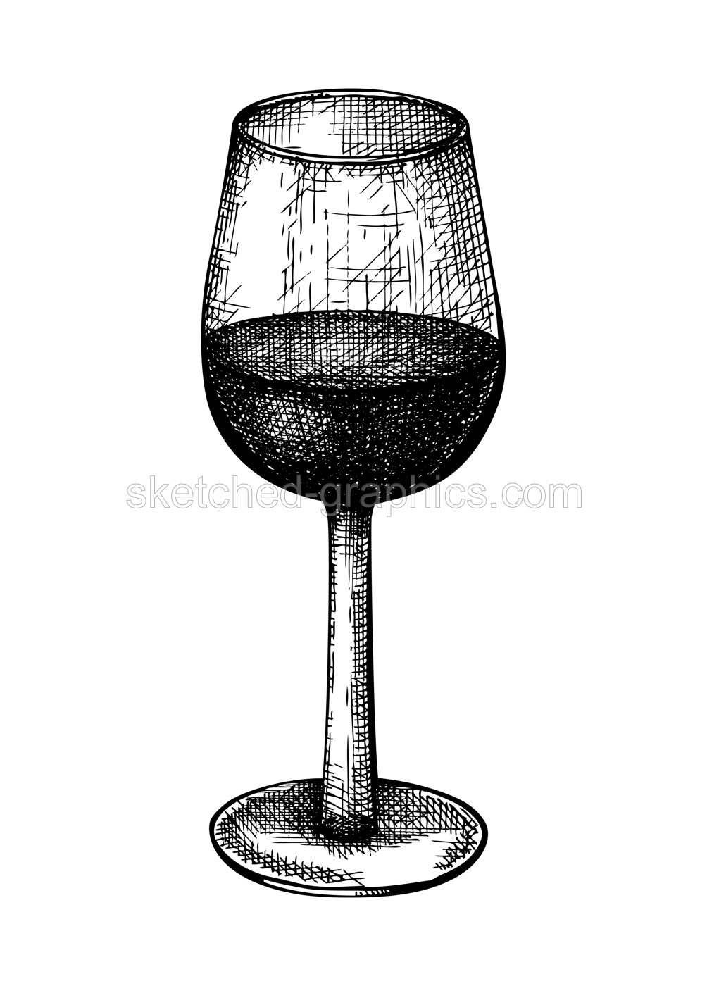 Hand-sketched red glass illustration. Vector sketch of the popular drink isolated on white background. Alcoholic drawing of wine glass for bar or restaurant menu design. Illustration